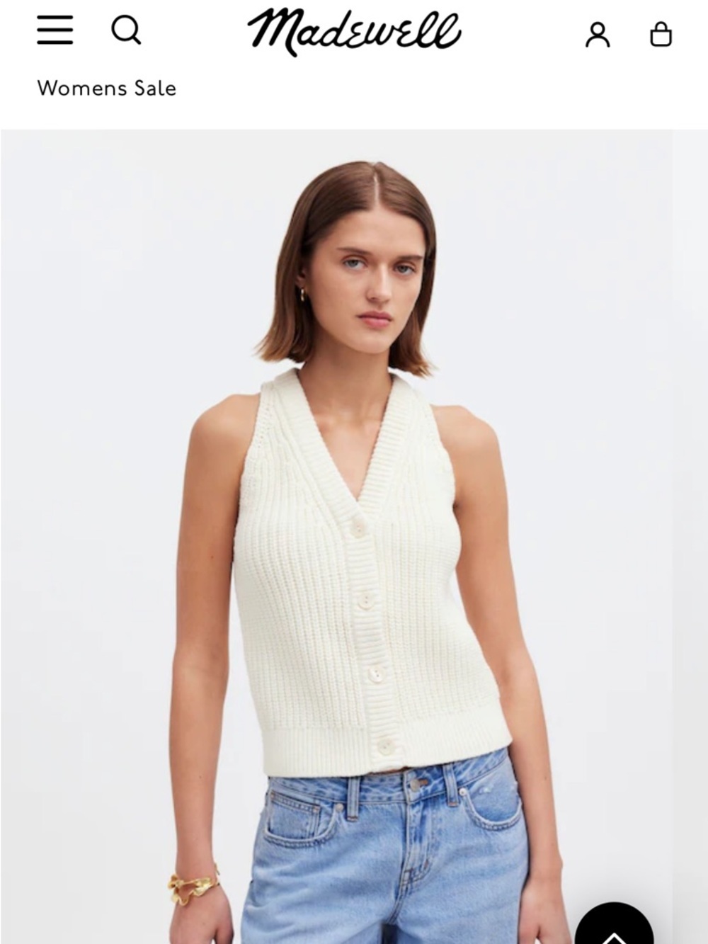 Madewell Ivory Cutaway Sweater Vest